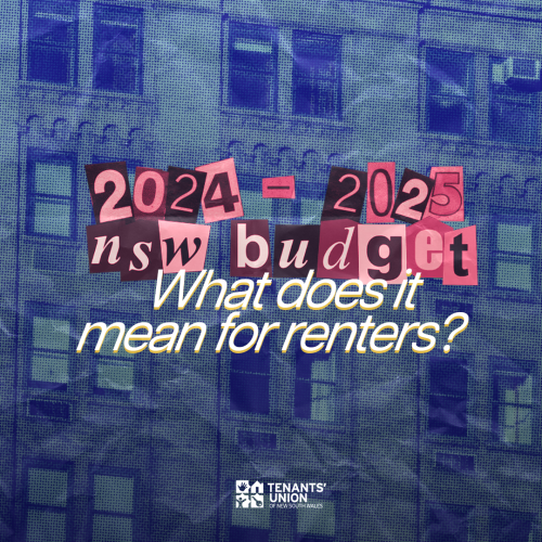 text reads 2024-2025 NSW budget; what does it mean for renters? 