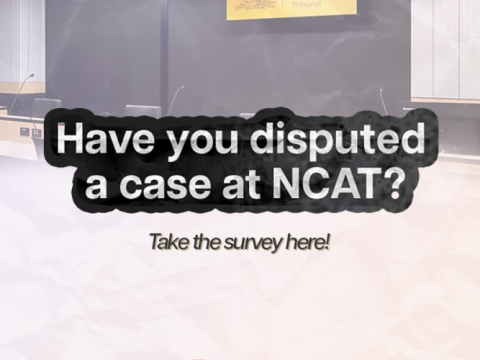 Banner Preview Image Text Reads "Have you disputed a case at NCAT? Take survey here!" 