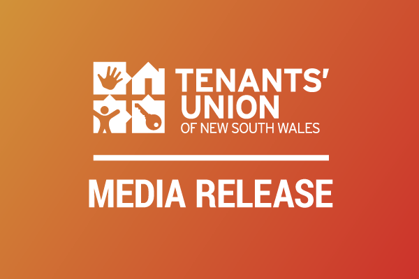 Tenants' Union logo and Media release, in white against an orange background