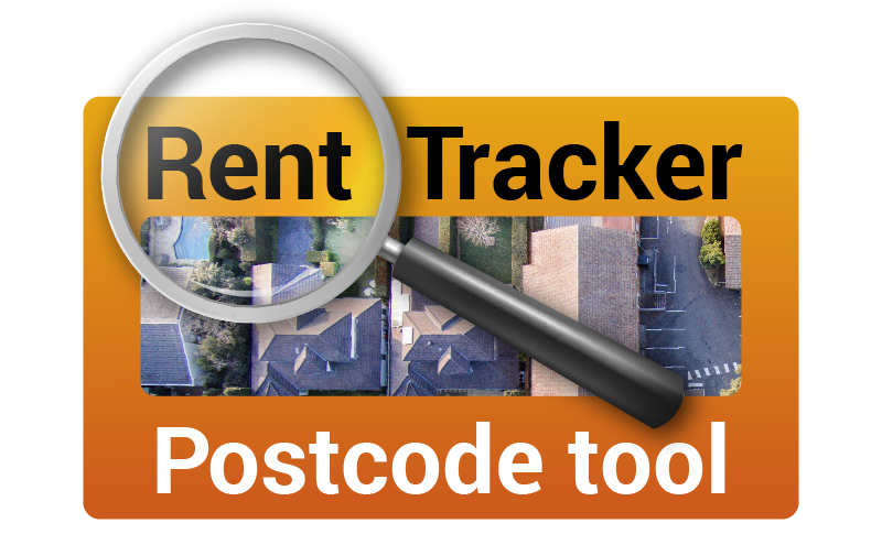 Rent Tracker Postcode tool graphic with magnifying glass