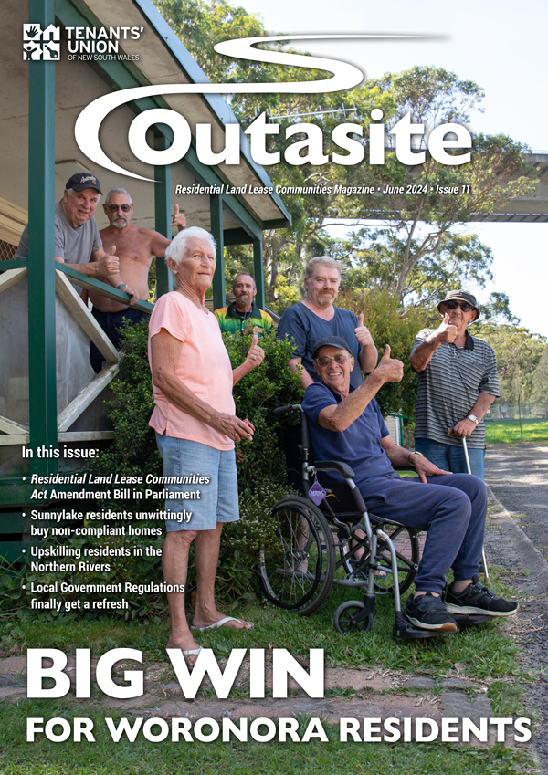 Cover of Outasite magazine with smiling residents giving a thumbs up