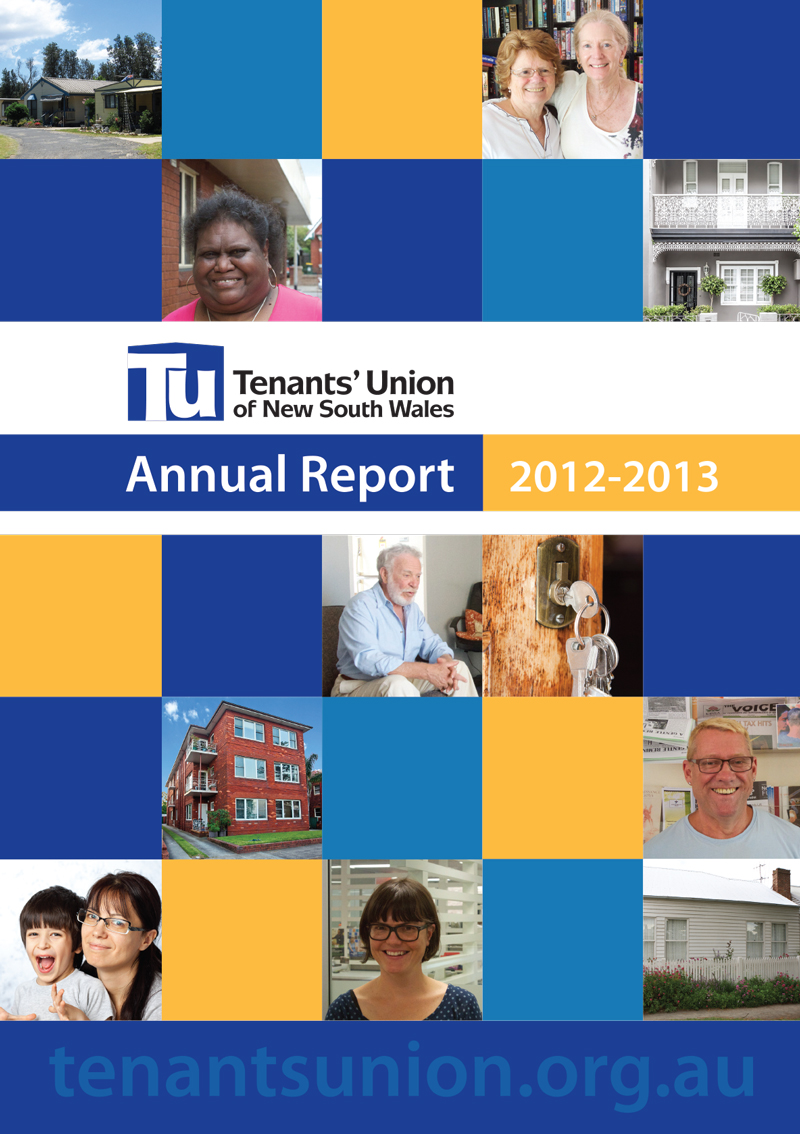 Annual Report cover with photos of smiling tenants