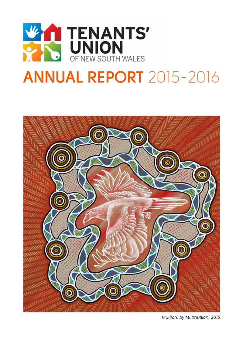 Annual Report cover with Aboriginal artwork of a wedge tailed eagle, by Millmullian